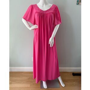Shadowline Vintage Hot Pink Nightgown Embroidered Nightdress size XXL